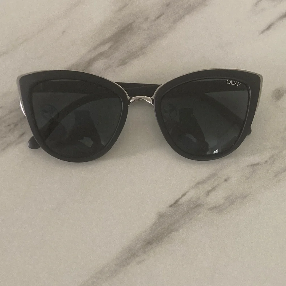 Quay Australia Black Cat Eye Sunglasses with Silver Bridge